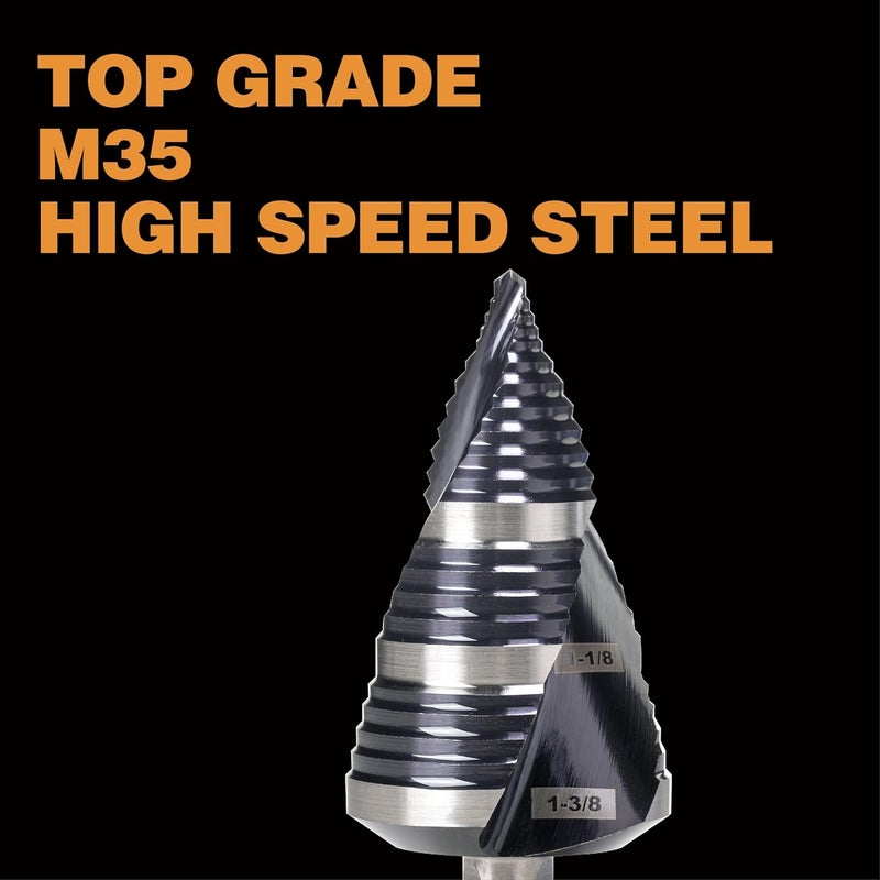 Jerax tools Heavy Duty M35 HSS 1/4 to 1-3/8 Inch Step Drill Bit with Double Flutes, Large High Speed Steel Step Bit for Stainless Steel, Metal, Wood - Image 2